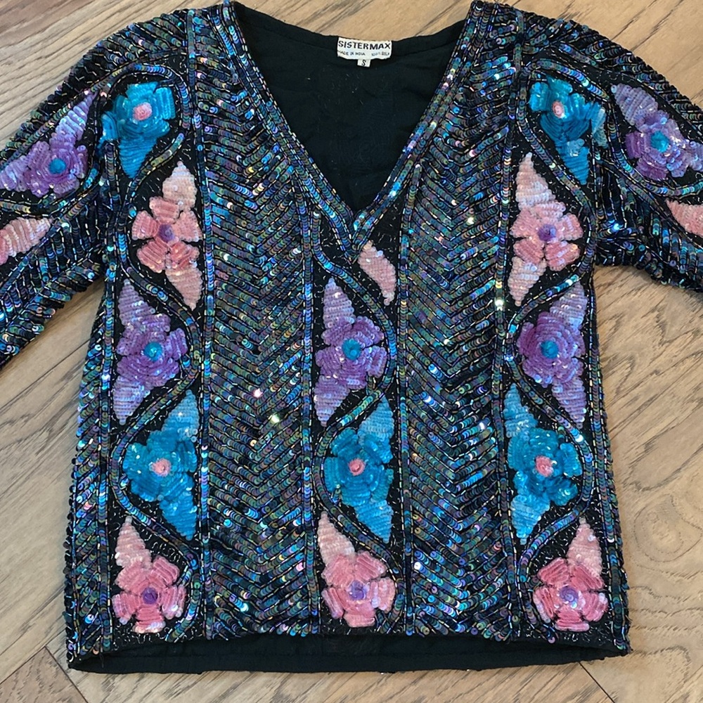 Vintage SisterMax Floral Sequin Top - Picture 4 of 6